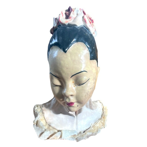 ANTIQUE ASIAN CHALKWARE➕Lady Bust - Picture 2 of 6